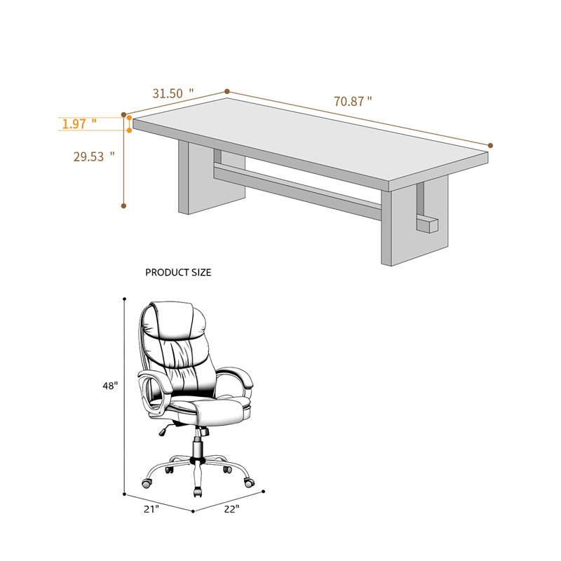 Ensemble de bureau de direction rectangulaire compact en bois massif de style moderne, comprenant un fauteuil de bureau contemporain en similicuir noir