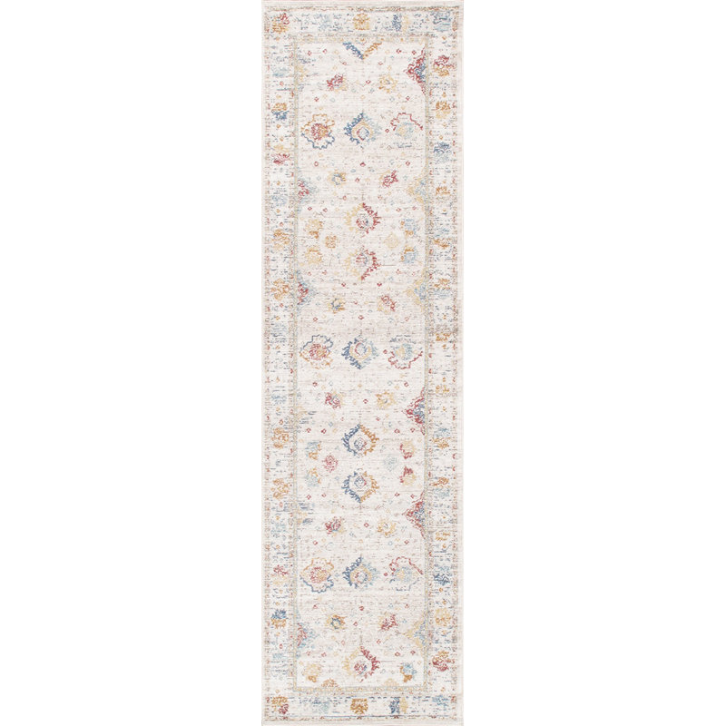 Elegant Ivory Synthetic Runner Rug, 2'6" x 10', Machine-Made