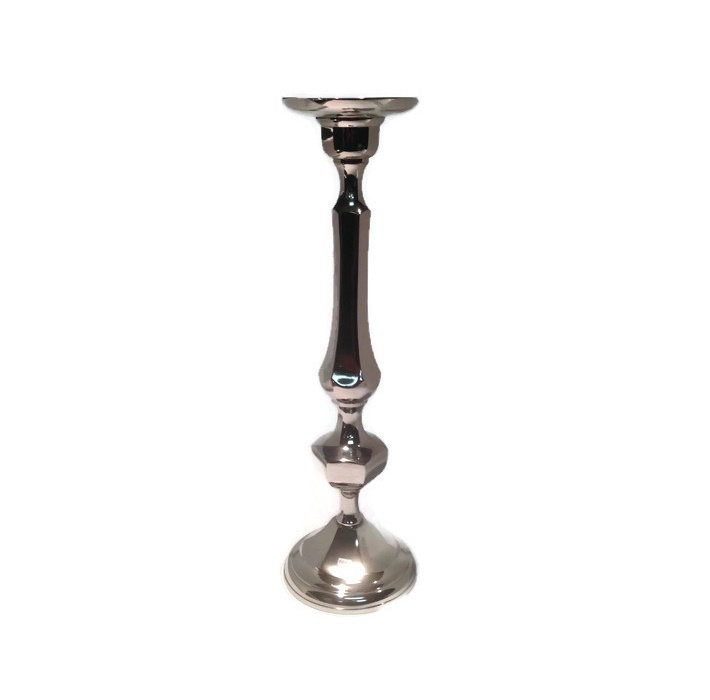 Bougeoir en acier inoxydable plaqué nickel Alexandria, H 16 po x l 6 po x P 5 po