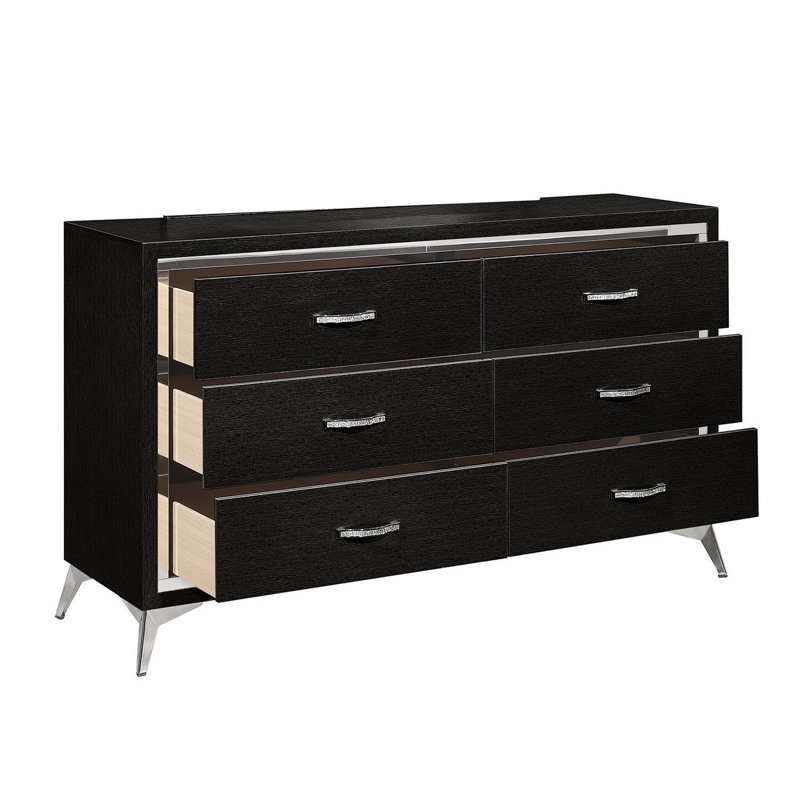 Commode double 6 tiroirs l 58,35 po Johniece, Noir