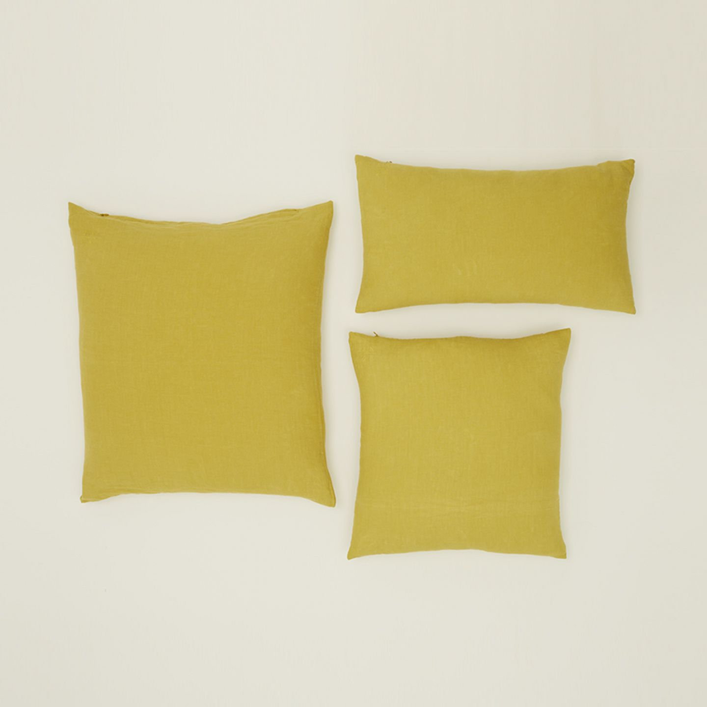 Simple Embroidered Linen Throw Pillow, Mustard, Square 18"