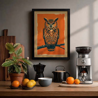 Centered Owl Mid-Century - Framed Print