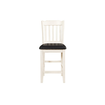 Of 2 Counter Height Chairs, Antique White, Dark Brown Faux Leather Upholstery, 250lbs Capacity, Dining Wood