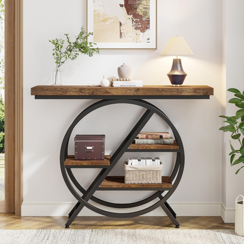 Console rectangulaire en bois massif noyer, H 31,5 po x l 47,24 po x P 11,81 po