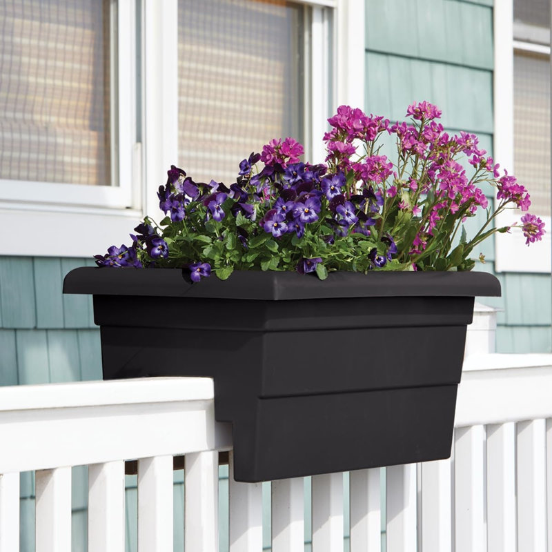 Kaysville Plastic Rectangular Railing Planter, Black