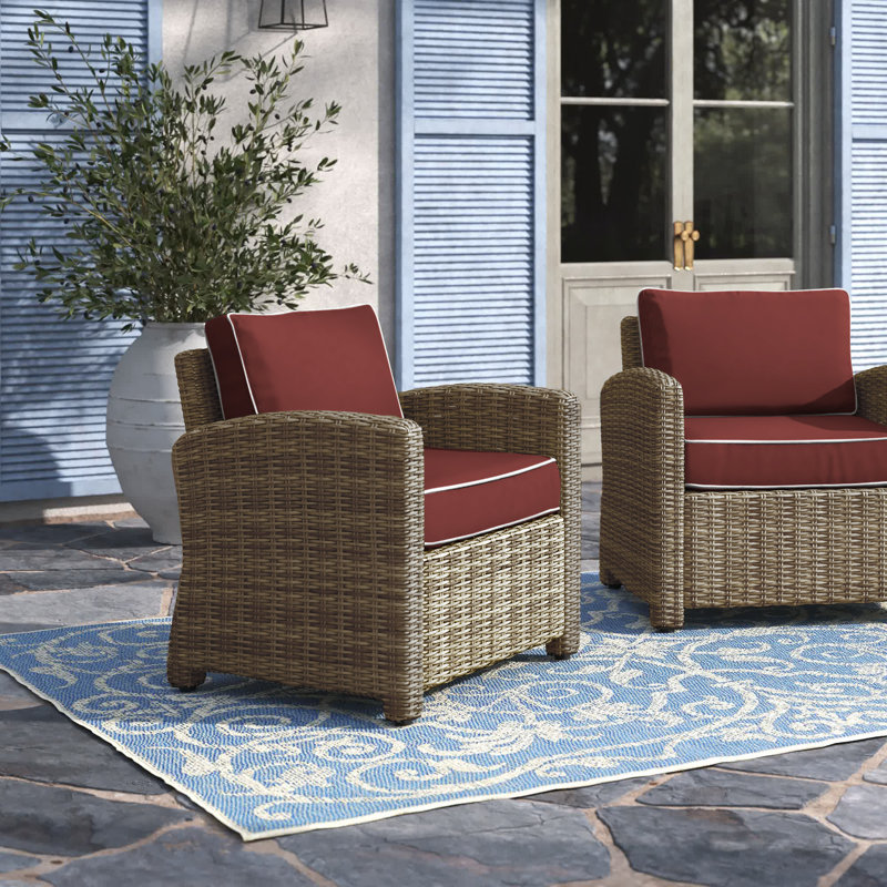 Wicker Patio Conversation Set with Sunbrella® Cushions, Sangria, Brown