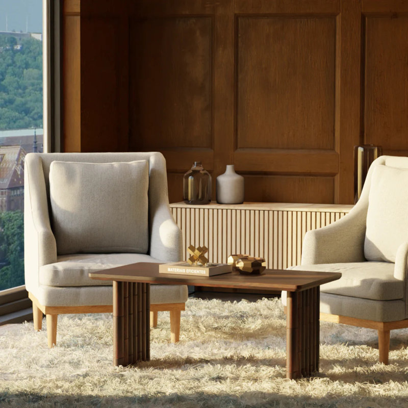 Table basse rectangulaire moderne en bois massif - Finition naturelle ou noyer, table basse en bois pour le salon, Noyer