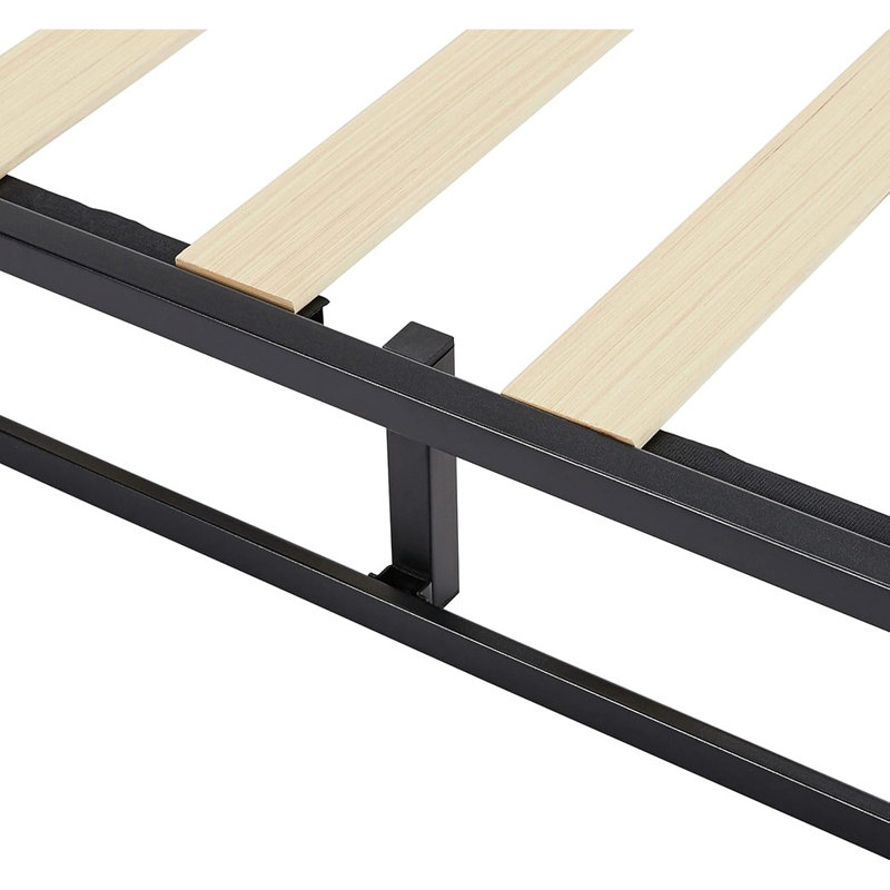 Structure de lit plateforme en métal, avec support en lattes de bois, 6 pouces de hauteur, double, noir