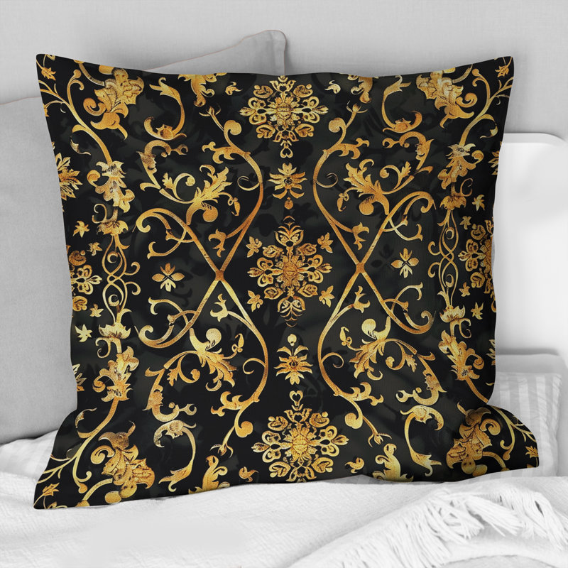 Coussin décoratif doré doré et noir, H 18 po x l 18 po