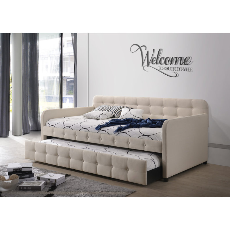 Lit de jour simple avec couchette Seraphine, Lin beige