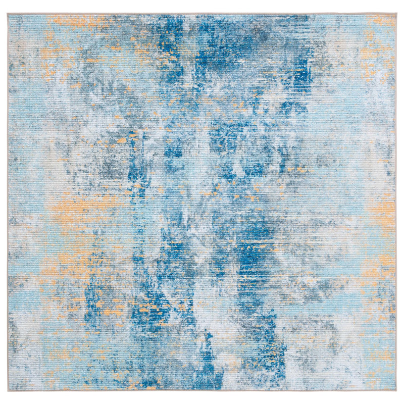 Tapis Sequoia 100 bleu ivoire / or, Carré 6 pi 7 po