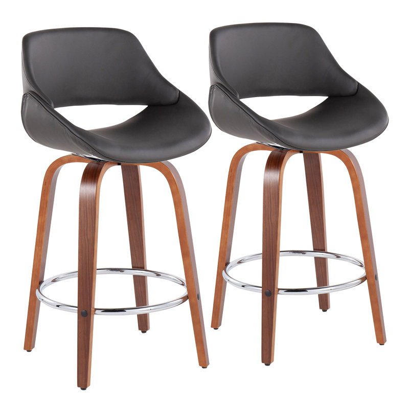 Tabouret de bar Arabelle Mid-Century, Noyer / Chrome, Noir, Tabouret de comptoir (siège d'une hauteur de 26 p