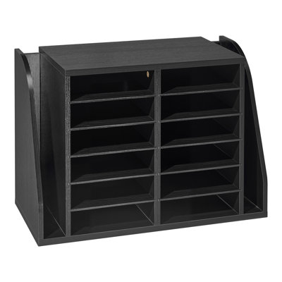 Organisateur de documents, boîte aux lettres de bureau à 12 compartiments avec rangement vertical sur le côté, trieur de boîtes aux lettres en bois en panneau de particules, organisateur de bureau de bureau pour classeur, document, papier, noir
