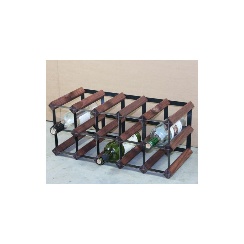 Liddle 15 Bottle Floor Wine Bottle Rack, Dark Oak Stained Pine / Black Steel