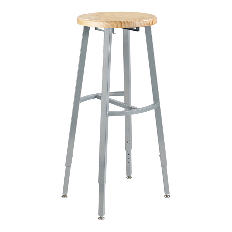Height Adjustable Industrial/Shop Stool, Round Butcher Block Seat, 38" H