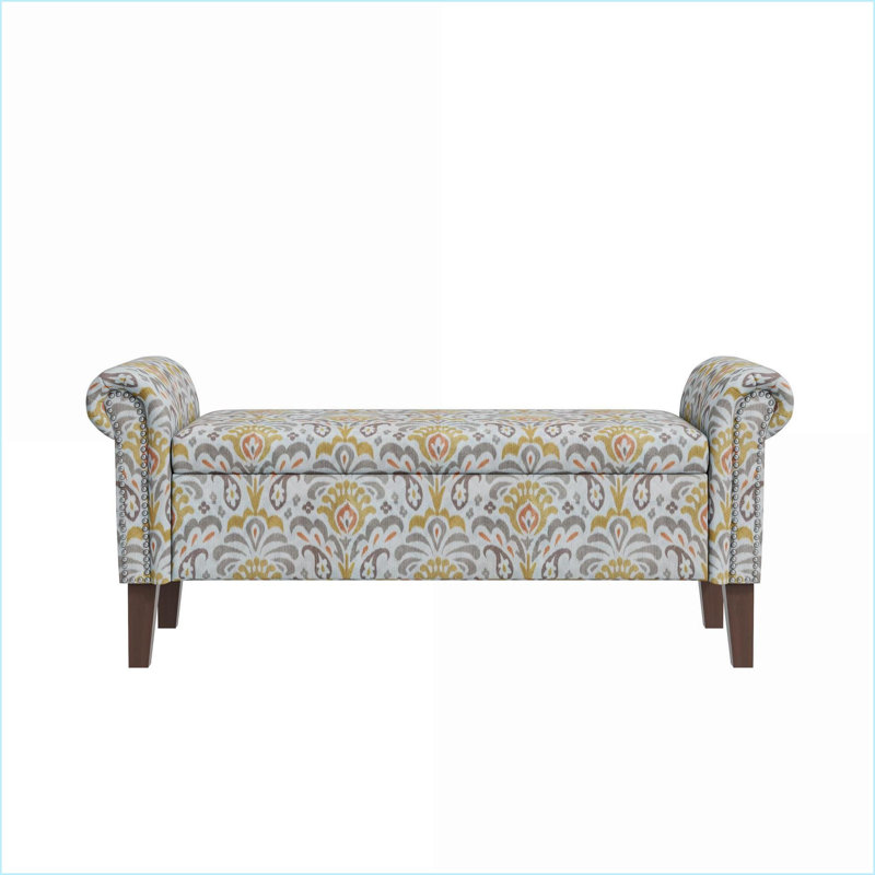 Repose-pieds avec rangement pour salon / chambre à coucher / entrée, style traditionnel | Brun foncé | Bois, Jaune