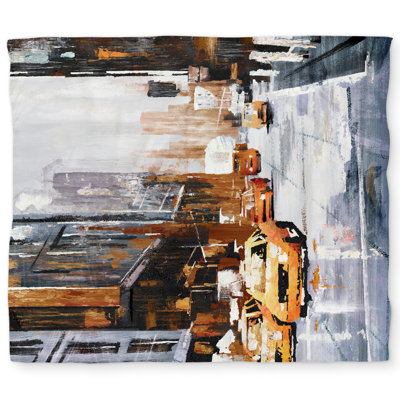 Brown Cities Duvet Cover - Big City Street with Yellow Taxi