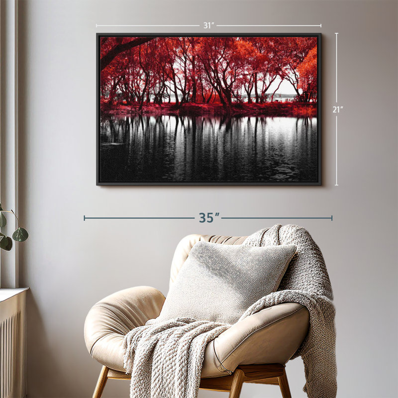 " Pop Lakeside Red Trees " Print, 31" H x 21" W