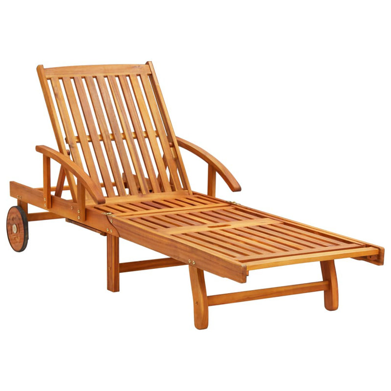 Fennville Outdoor Acacia Wood Chaise Lounge with Table , Cushion Included, Wine Red