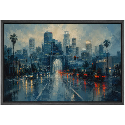 Rainy Los Angeles City Street Artwork, Living Room Pictures, Framed Canvas Giclee Print Wall Art