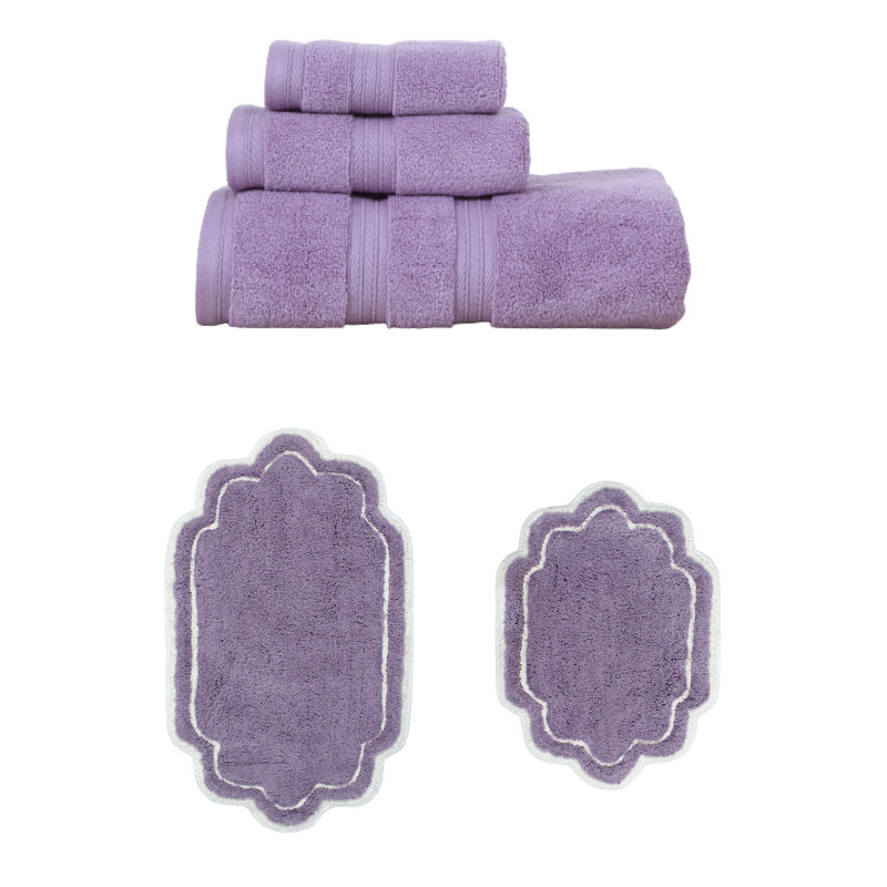 Talbert Collection 100% Soft Cotton 3 Pc Towel Set & 2 Pc Bath Rug Set, (Set of 5), Purple
