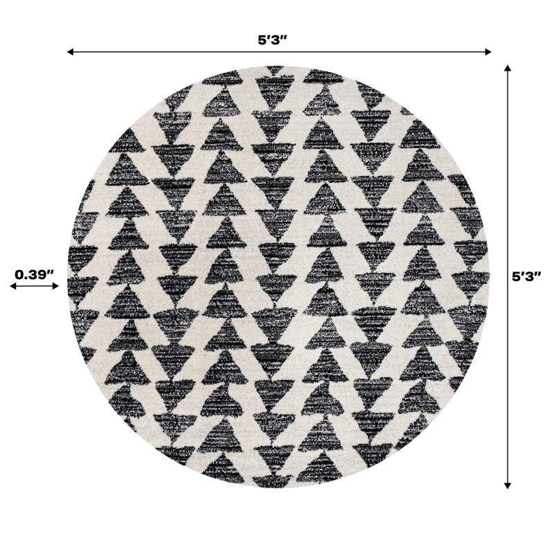 Tapis crème / noir Farnham, Rond 5 pi 3 po