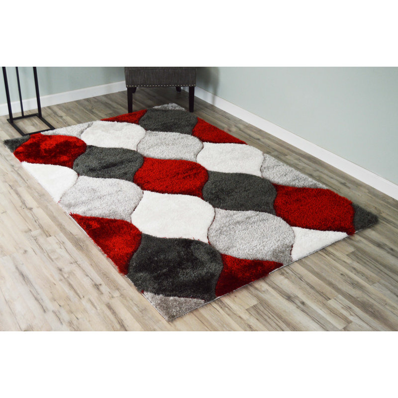 Tapis noir / gris / rouge Toula, Rectangle 5 pi 2 po x 7 pi 5 po