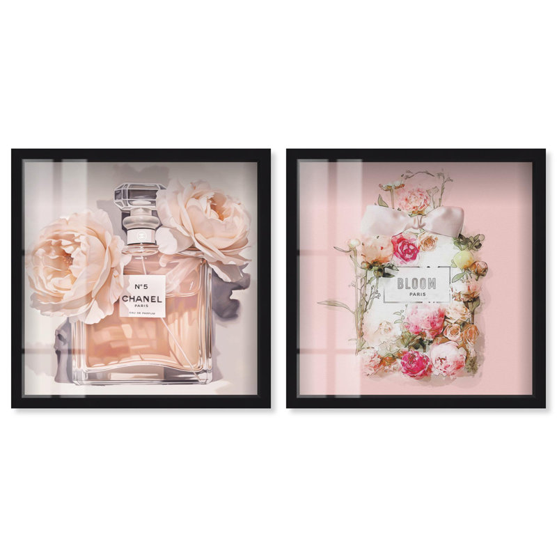 «Blush Pink Whimsy Glam Art», ensemble de 2 panneaux par Shadowbox , H 13 po x l 13 po, Noir