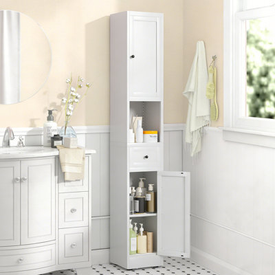71-Inch Tall Narrow Metal Storage Cabinet With Adjustable Shelves And Dual Doors For Space-Saving Organization.