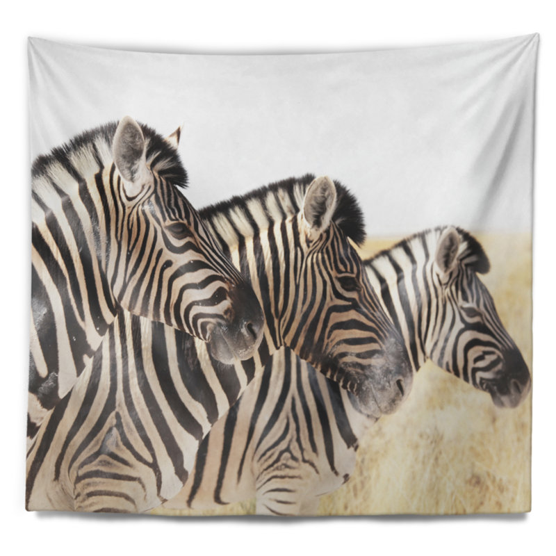 Zèbres d'Afrique dans une rangée de tapisseries de prairies, H 68 po x l 80 po