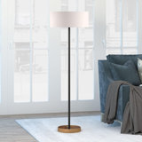 Two-Tone Floor Lamp With Linen Shade - Matte Black/Brass Finish
