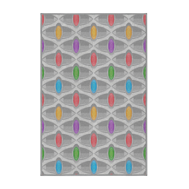 Tapis gris/bleu/rouge à motifs, Rectangle 2 pi x 3 pi