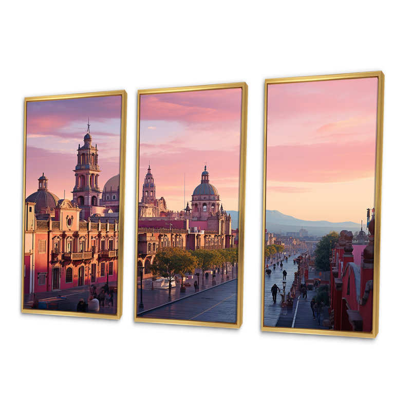 Zocalo, Mexique, paysage, ensemble d'art sur toile, Cadre flottant doré, H 28 po x l 36 po x P 1 po
