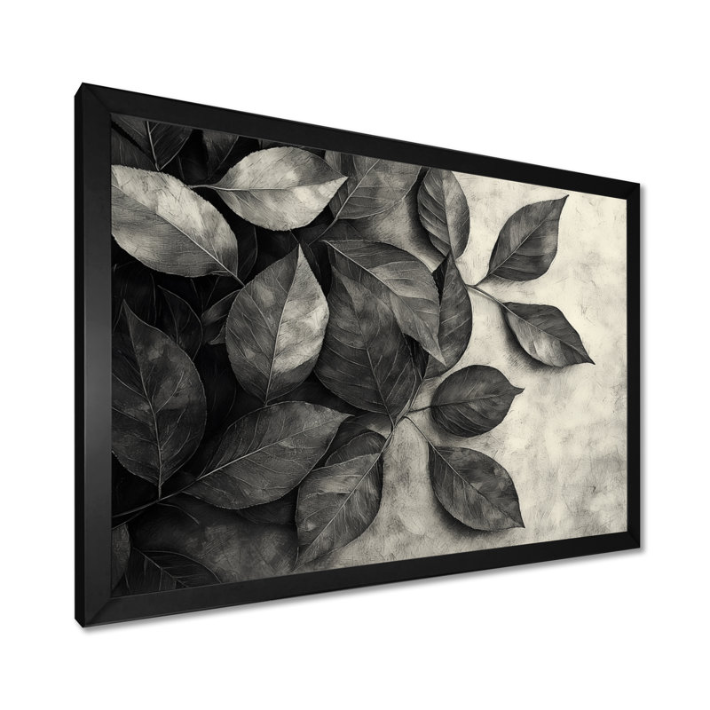 «Gray Rustling Autumn Leaves I» - art mural feuilles, H 30 po x l 40 po, Reproduction encadrée d'une seule photo sans pass