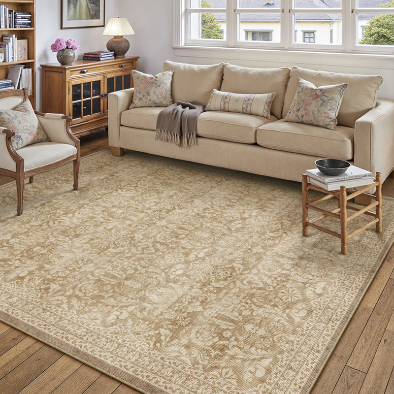 Lares Machine Washable Vintage Area Rug With Non-Slip Backing, Rectangle 6' x 9'
