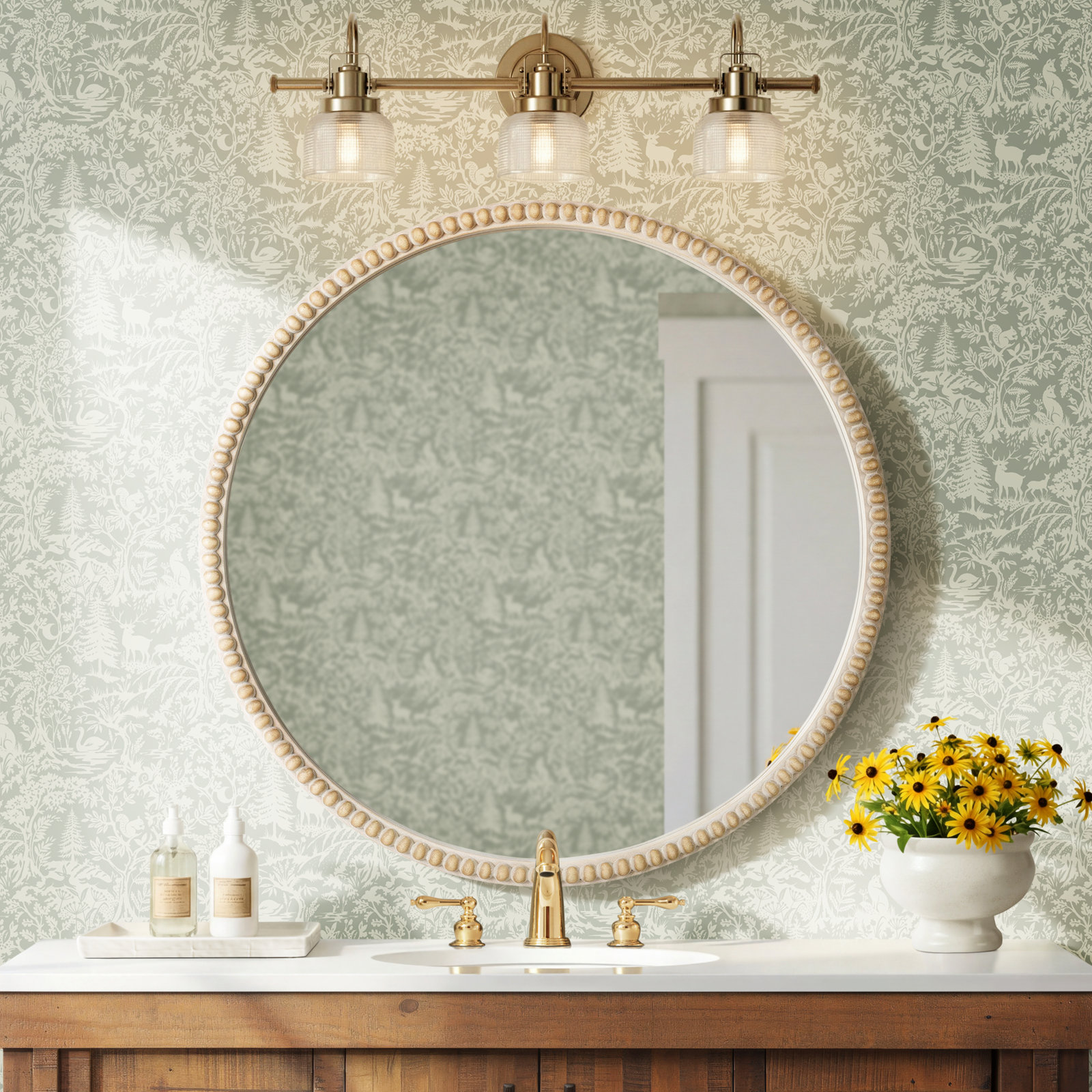 Rosser 3-Light Dimmable Vanity Light, Vintage Brass, 8.75"H x 26.25"W x 7.25"D, 3 Lights