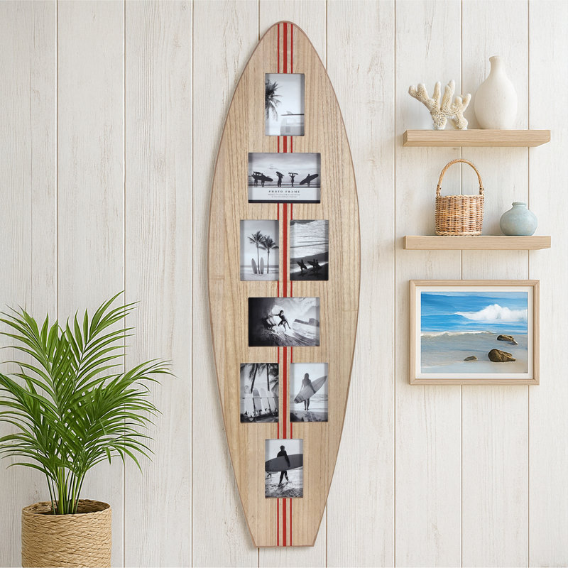 Décoration murale planche de surf photo 8 photos cadre de plage naturel / rayures rouges, Rouge, 48 po x 14 po