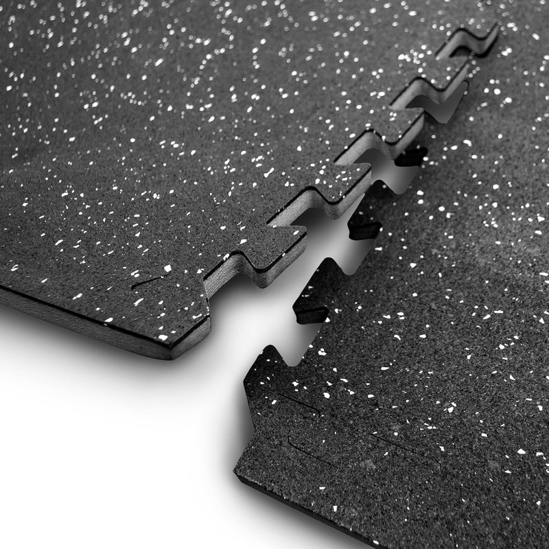 Black and Gray Speckled Rubber Interlocking Gym Floor Mat Set