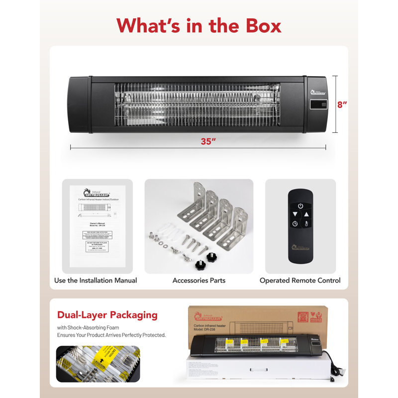 DR-238 Carbon Infrared Outdoor Heater for Restaurant, Patio, Backyard, Garage, and Decks, Standard