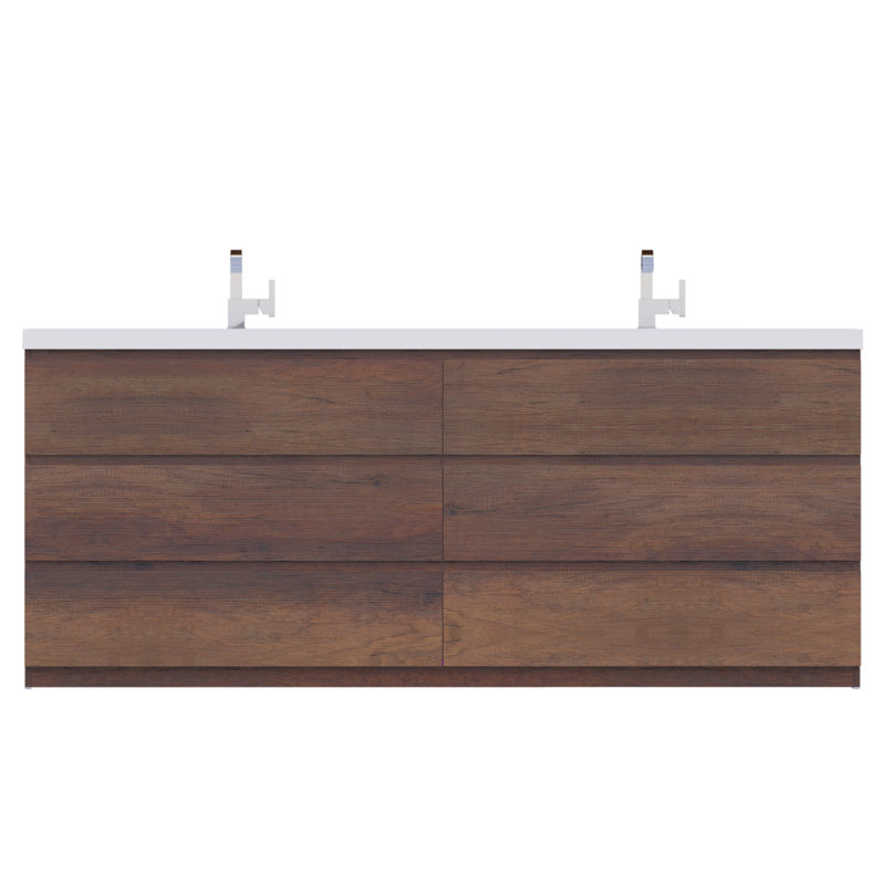 Arjina 84'' Double Bathroom Vanity with Solid Surface Top, Gray