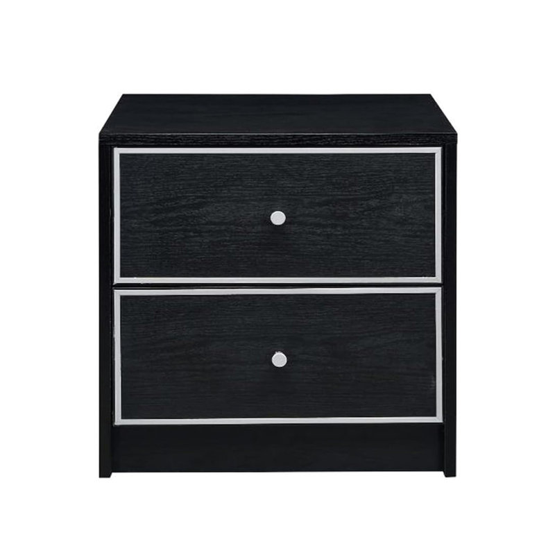 Table de chevet noire et argentée avec 2 tiroirs fiables et 2 places