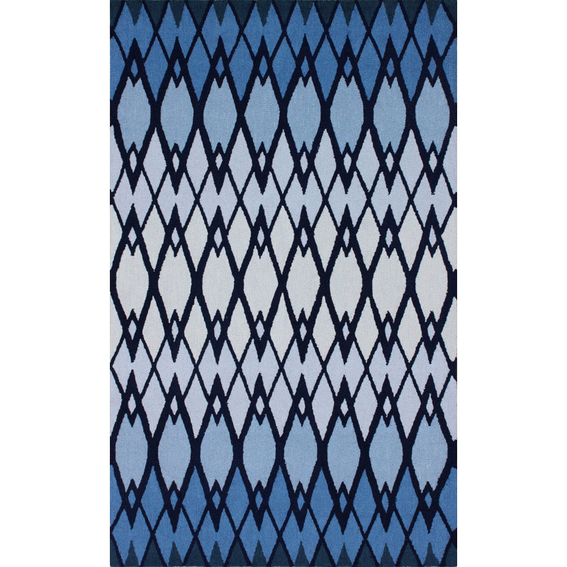 Tapis bleu crocheté à la main Dempsey Mari, 5 pi x 8 pi