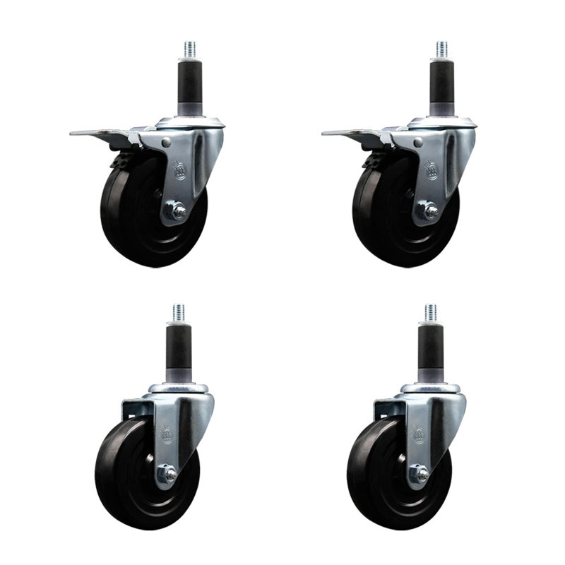 Ensemble de roulettes extensibles en caoutchouc dur de 1 1/8 po avec 2 freins Total Lock