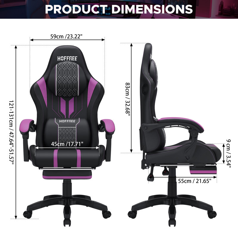 Fauteuil de jeu ergonomique avec haut-parleurs de massage Hoffree, Mauve / Noir