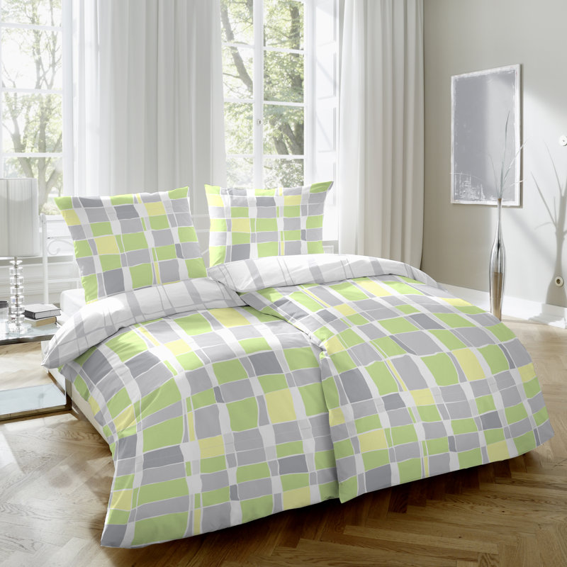 Tyronza 144 TC, 155 x 220cm - x1 80 x 80cm pillow cover, Yellow/Green