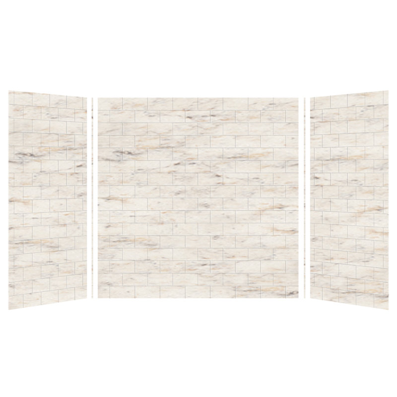 Saramar Three Panel Shower Wall, Biscotti Marble, 72" H x 60" W x 36" D