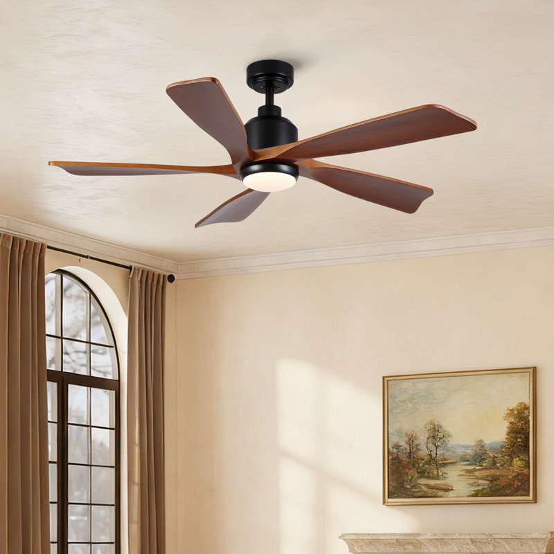 Ventilateur de plafond à hélice avec pales 5 lumières HomeGrain, Noir, Noyer