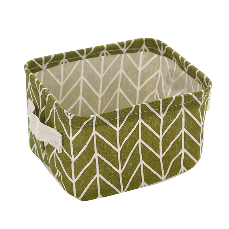 Canvas Storage Bins Basket Organizers Foldable Fabric Linen Storage Bins For Makeup Book Baby Toy Basket, Green