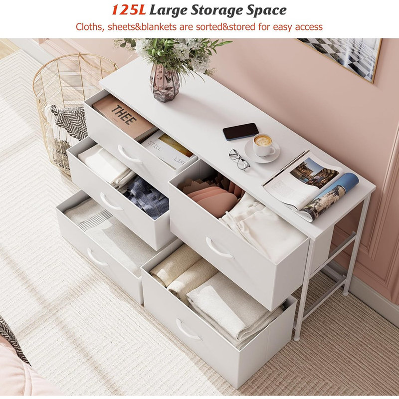 White Dresser For Bedroom With 5 Drawers