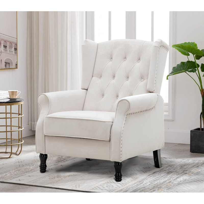 Crister 35.8'' Wide Tufted Wingback Chair, White Velvet